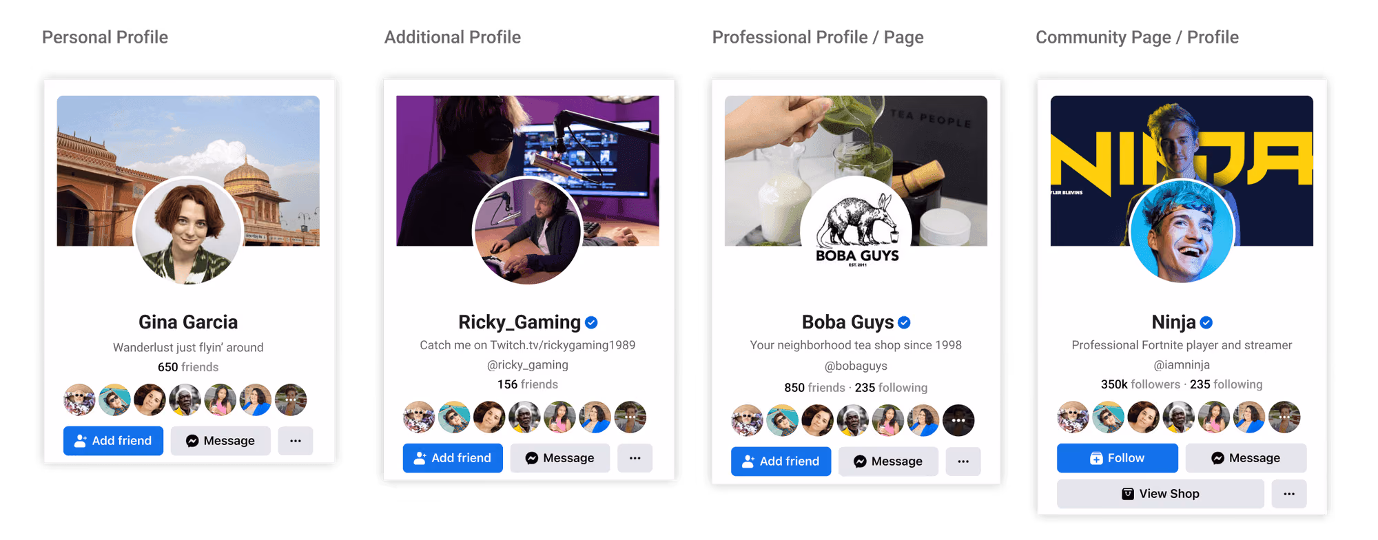 The four profile types side by side before the redesign, nearly indistinguishable