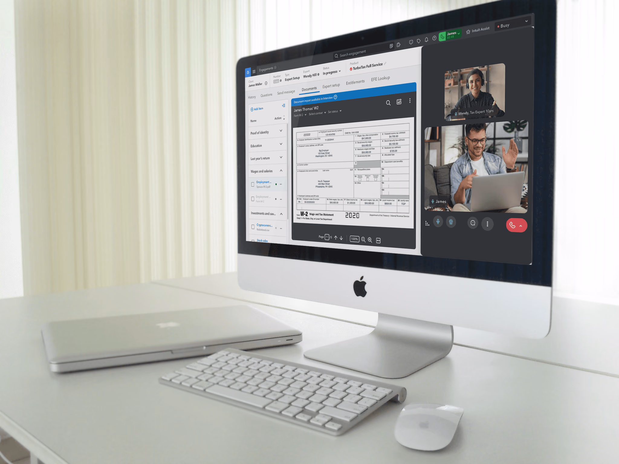 A video call between client and expert